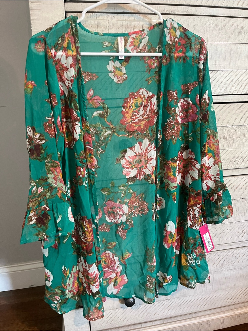 Xhilaration Teal Floral Sheer Open-Front Kimono